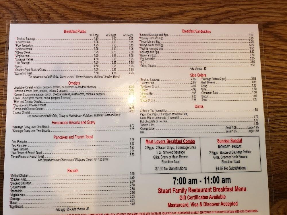 Stuart Family Restaurant Menu image 2